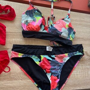 Floral Bikini Set with Black Accents